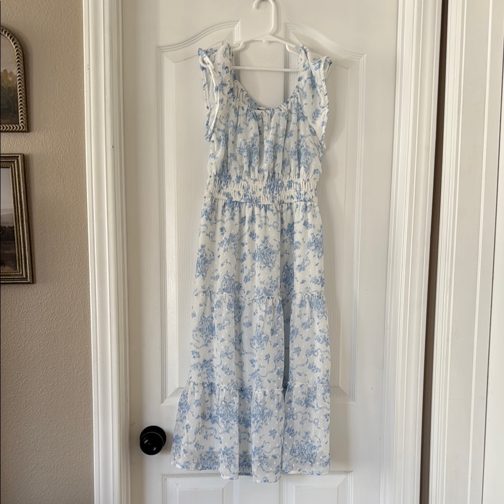 Light Blue Floral Ruffle Midi Dress